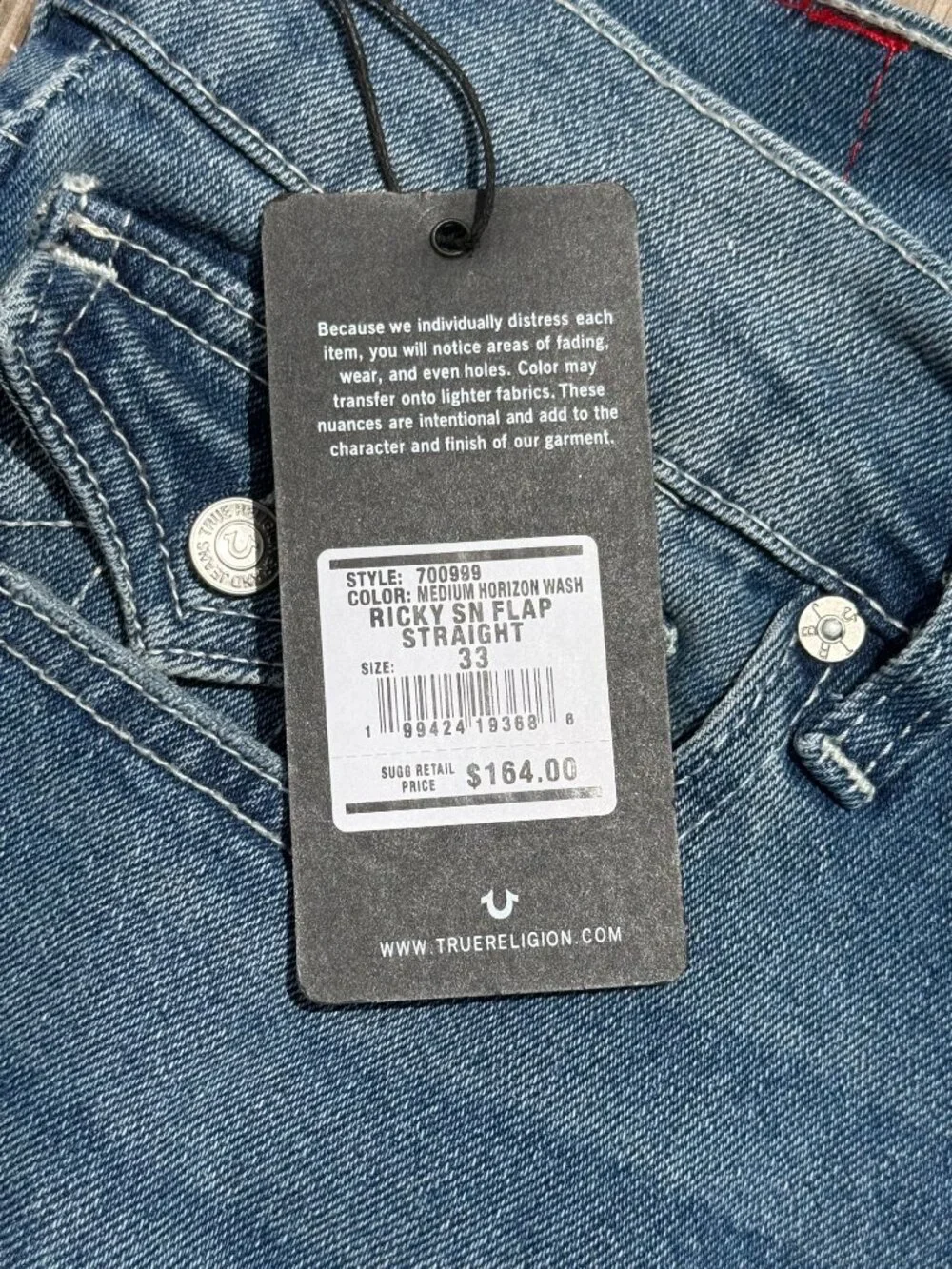 NWT True Religion Ricky Relaxed Straight Jeans Y2K Streetwear W33 L34 3870